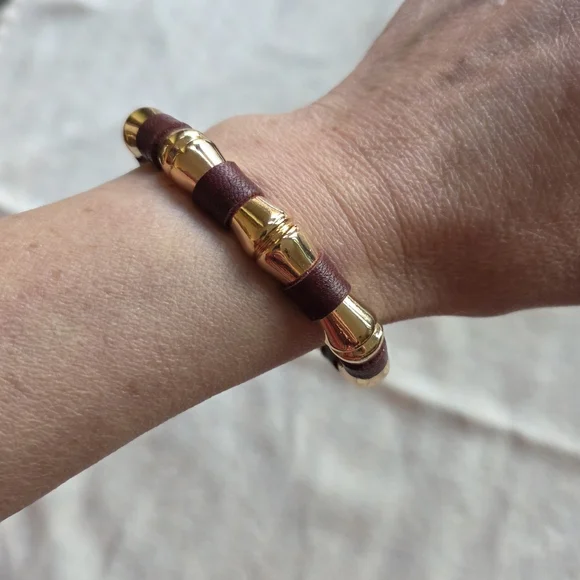 Bamboo Motif Cuff Bracelet with Leather Detailing - Picture 7 of 9